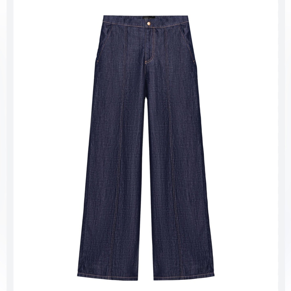 Zara Wide-Leg Cotton Linen Blend Wide Leg Denim Jeans Size 6